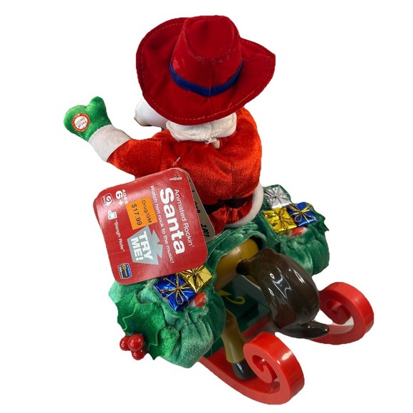 Christmas Gemmy Animated Cowboy Western Santa Riding Rocking Horse Works Read - Picture 5 of 16